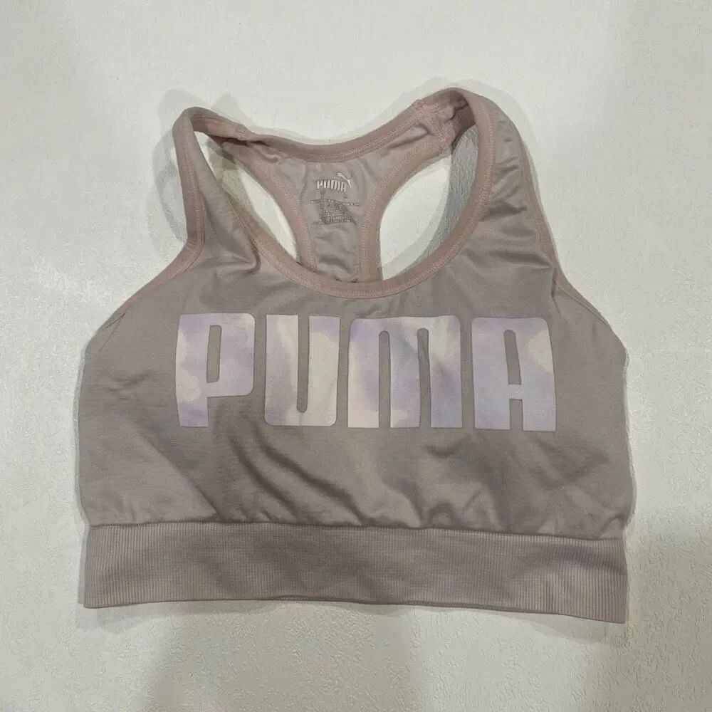 Puma Sports Bra Mauve Pink Iridescent Logo Racerback Size Small